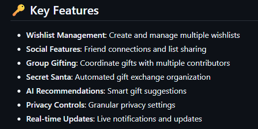 List of Key Features